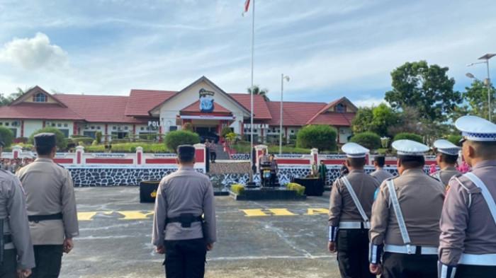 tiga perwira hasil mutasi Polri 2026 di Lapangan Apel Tri Brata Polres Nunukan
