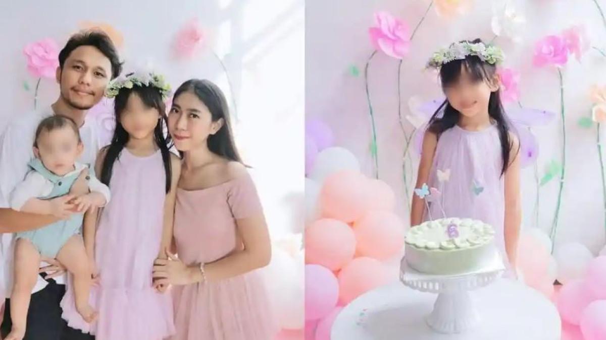 WNI KECELAKAAN DI SINGAPURA - Kolase potret Sheyna ketika merayakan ultah keenam pada akhir 2025. Bibi ungkap keseharian Sheyna sebelum jadi korban kecelakaan di Singapura.