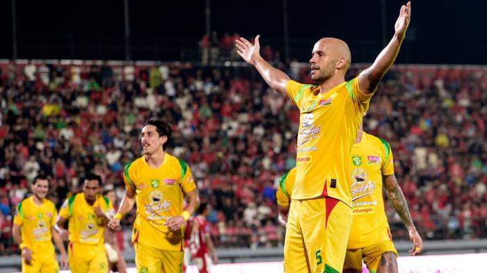 Selebrasi Risto Mitrevski saat melawan Bali United