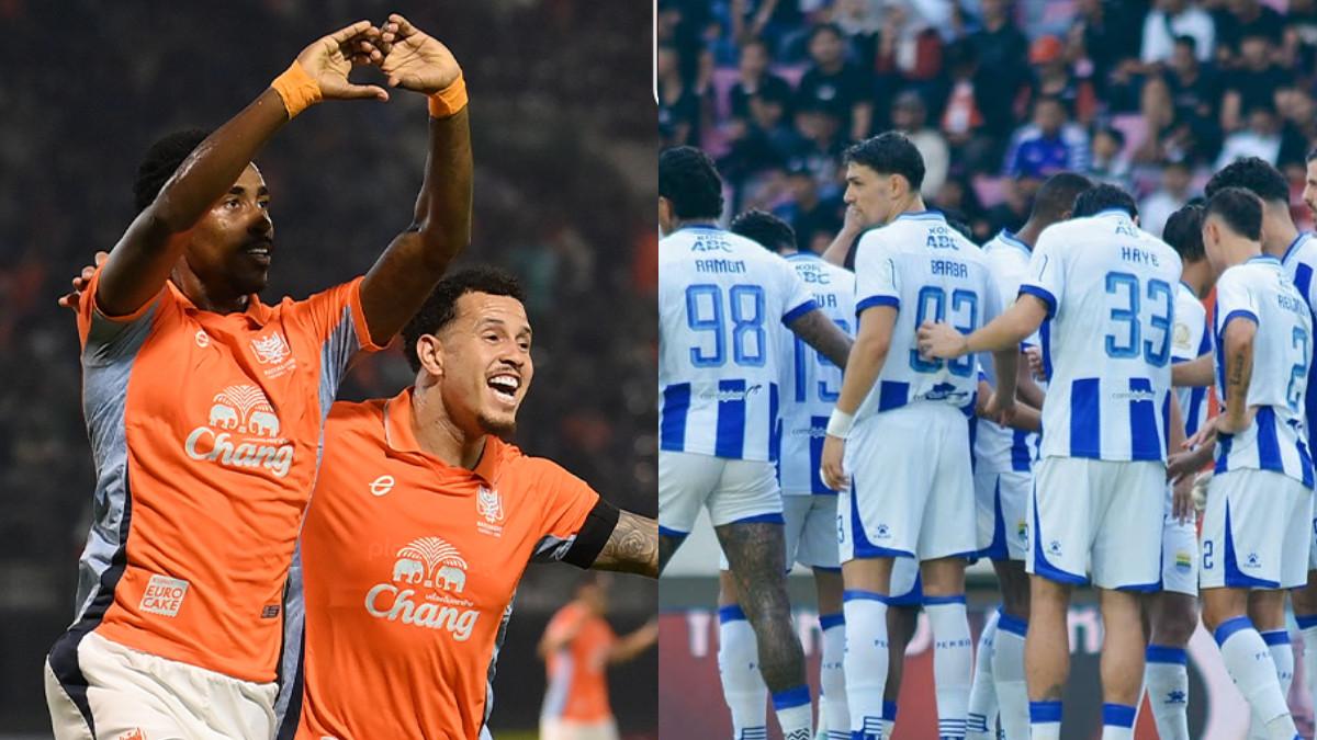 AKSI SELEBRASI - Potret selebrasi pemain Ratchaburi FC (kiri) dan  Persib Bandung (kanan).