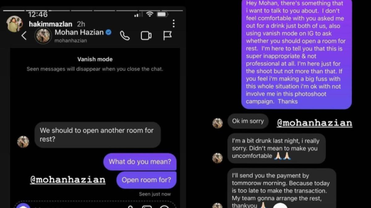 DUGAAN PELECEHAN SEKSUAL - Mohan Hazian diduga kerap melecehkan model. DM-nya ke seorang model asal Malaysia ikut viral.