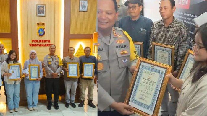 PENGHARGAAN - Kapolresta Yogyakarta saat memberikan piagam kepada Eviana Korban, Rabu (11/2/2026)