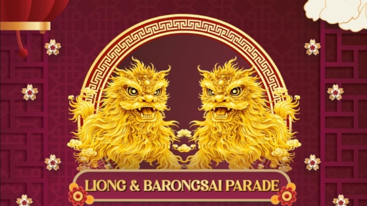 Pertunjukan barongsai dan liong di Uptown Mall BSBcity Semarang, Jawa Tengah.