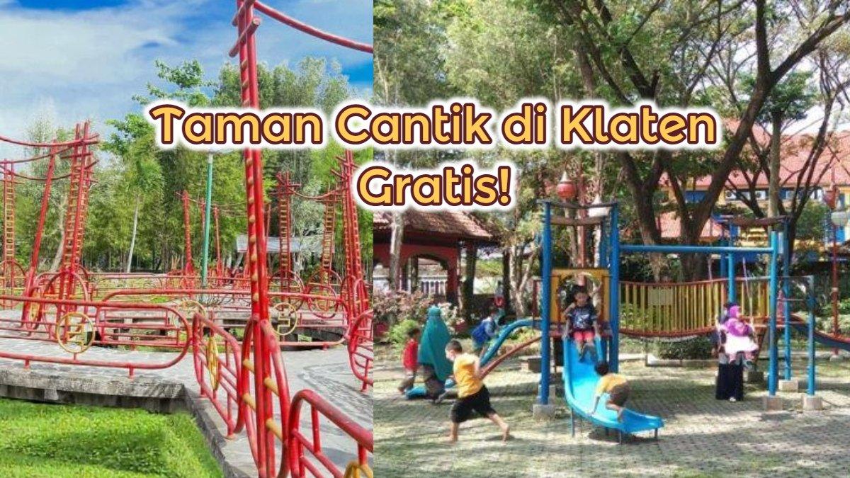 TAMAN LAMPION KLATEN - Sejumlah anak-anak bermain di wahana seluncuran di Taman Lampion Klaten, Minggu (30/5/2021).