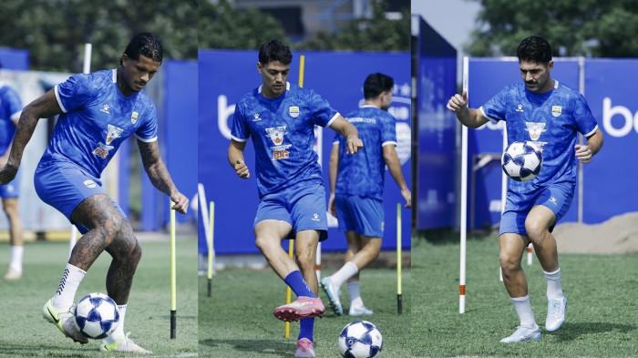 LATIHAN - Ramon Tanque, Federico Barba, dan Frans Putros dalam sesi latihan Persib di Lapangan Pendamping GBLA, Sabtu 14 Februari 2026.