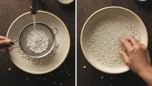 Washing sabudana pearls in bowl