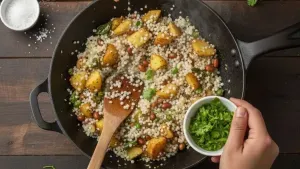 Adding coriander to sabudana khichdi