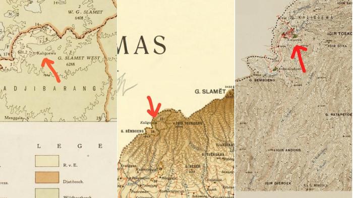 PETA BELANDA - Foto dokumentasi peta yang menunjukan wilayah Kaligua dulunya masuk wilayah Banyumas, yang dikumpulkan pegiat Save Slamet, Hendy Tr. Hendy mendorong wilayah Kaligua Brebes yang masuk kawasan hulu Gunung Slamet kembali masuk Banyumas agar pengelolaannya terpadu dan tak memicu bencana di hilir Banyumas.