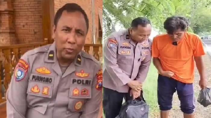 KEBAIKAN IPDA PURNOMO - Kolase tangkap layar Ipda Purnomo saat membantu warga. Terbaru, ia Bagikan Rp 11,7 Juta Untuk Bantu 39 Guru PPPK di Tuban.