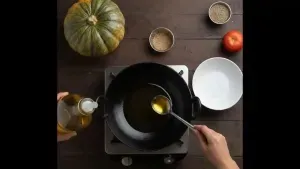 A pan on medium heat with 2–3 tablespoons of oil heating up