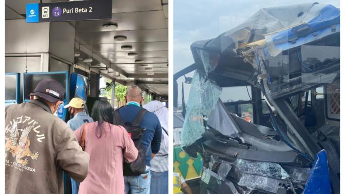 KECELAKAAN TRANSJAKARTA - Peristiwa kecelakaan hari ini di Cipulir, Jakarta Selatan, dua bus Transjakarta tabrakan di Koridor 13, Senin (23/2/2026).