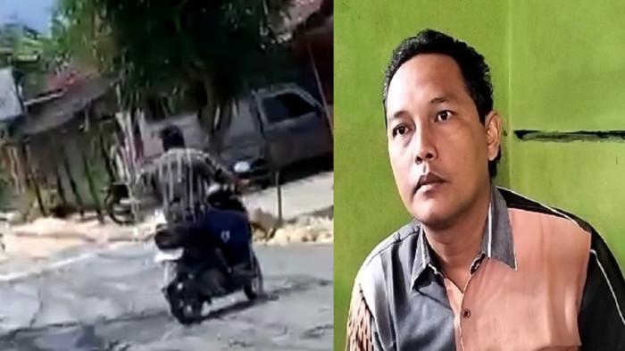 JALAN COR - Sosok Agus Sutrisno, Warga Palon Kecamatan Jepon, Kabupaten Blora saat melintasi jalan cor yang kondisinya masih basah, Jumat (20/2/2026). Agus Sutrisno saat ditemui di rumahnya, Sabtu (21/2/2026).