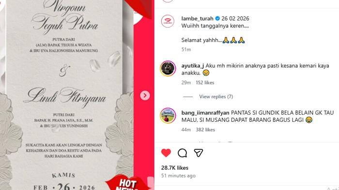 beredarnya undangan pernikahan sang musisi dibagikan akun gosip Lamb