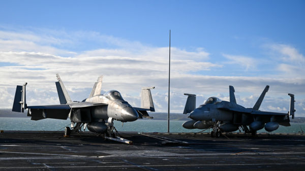 F/A-18 Super Hornets on deck of USS Gerald R. Ford