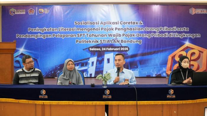 SOSIALISASI - Politeknik STIA LAN Bandung bekerja sama dengan KPP Pratama Bandung Cibeunying menyelenggarakan kegiatan Sosialisasi Aplikasi Coretax dan Peningkatan Literasi Pajak serta Pendampingan Pelaporan SPT Tahunan Wajib Pajak Orang Pribadi.