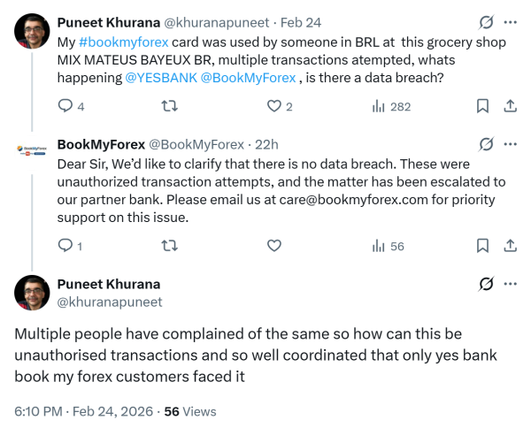 YES Bank BookMyForex Cards See Unauthorised Transactions; Data Breach Suspected 