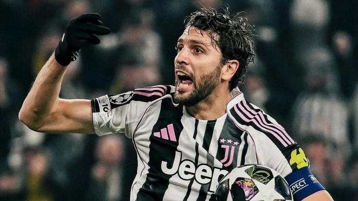 SELEBRASI - Pemain Juventus, Manuel Locatelli merayakan golnya ke gawang Galatasaray dalam pertandingan leg kedua playoff 16 besar Liga Champions di Juventus Stadium, Kamis (26/2/2026).