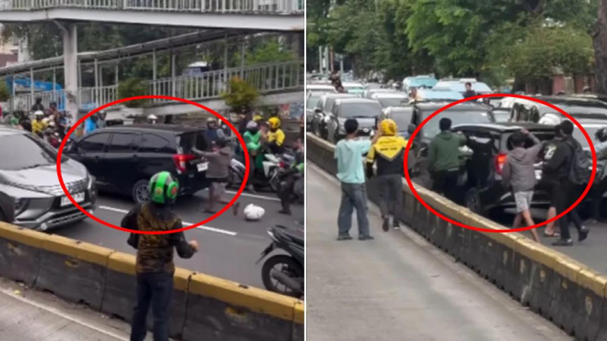 MOBIL LAWAN ARUS - Toyota Calya hitam dikejar massa usai lawan arus di Gunung Sahari, Jakarta Pusat.