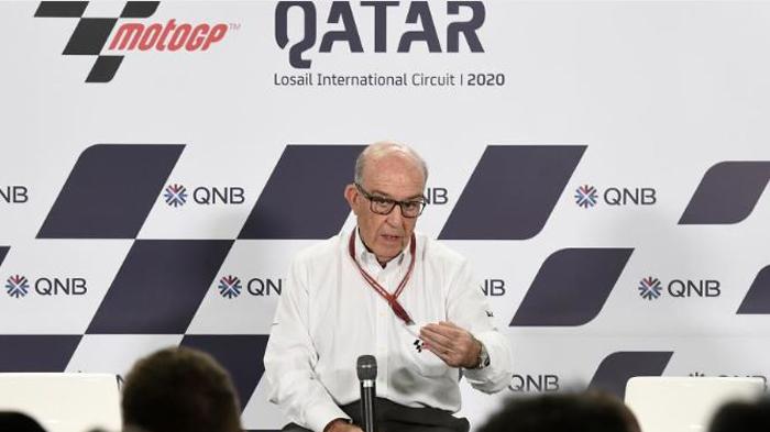 CEO Dorna Sport Carmelo Ezpeleta saat konferensi pembatalan MotoGP Qatar, Sabtu (7/3/2020)