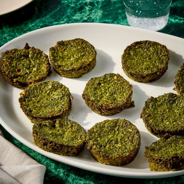a recipe photo of the Spinach Feta Cakes Credit: photographer: Jen Causey, food stylist: Julian Hensarling, prop stylist: Josh Hoggle