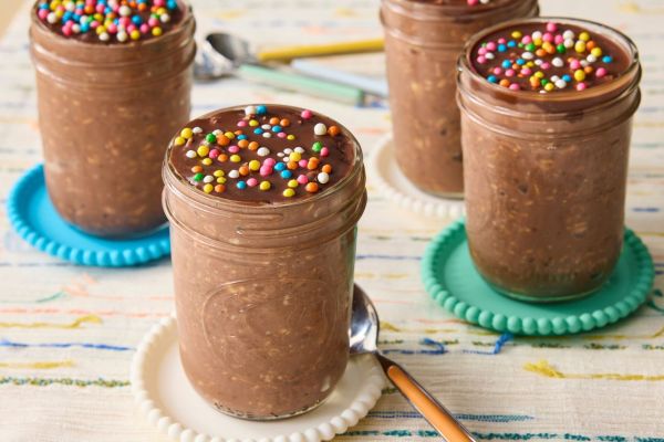 an image of the Cosmic Brownie-Inspired Overnight Oats Credit: Photographer: Stacy K. Allen, Food Stylist: Marianne Williams, Prop Stylist: Abby Armstrong
