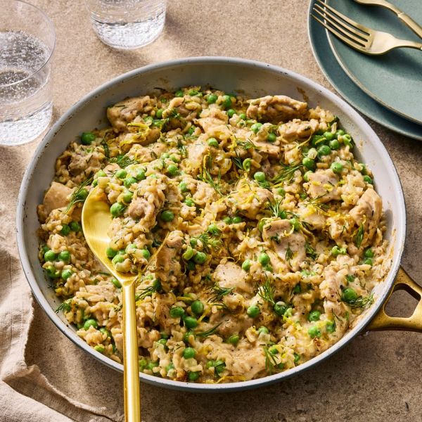 an image of the Creamy Lemon-Dill Chicken & Rice Casserole Credit: Photographer: Morgan Hunt Glaze, Food Stylist: Julian Hensarling, Prop Stylist: Abby Armstrong