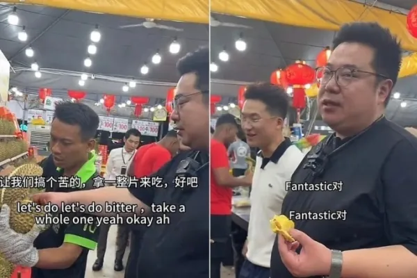 Videos shared on social media show Ryan Chen trying durian at a night market in Malaysia.