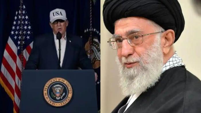 TEWAS - (kiri) Presiden AS, Donald Trump saat mengumumkan serangan ke Iran bersama dengan Israel, Sabtu (28/2/2026). (kanan) Pemimpin Tertinggi Iran, Ayatullah Ali Khamenei.