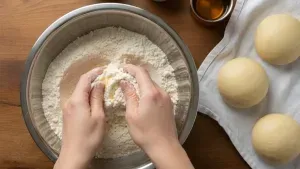 Rolling dough balls on board