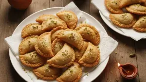 Plate of crispy gujiyas