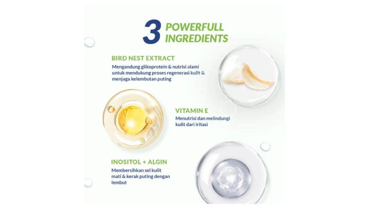 Ilustrasi kandungan utama dan manfaat BKA Nipple Serum