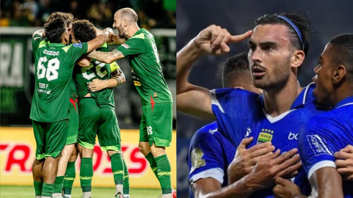 PERSEBAYA SURABAYA VS PERSIB BANDUNG - Selebrasi pemain Persebaya Surabaya (kiri) dan Persib Bandung (kanan). Bonek serbu kontras sesi latihan Persebaya Surabaya jelang bentrok kontra Persib Bandung di pekan ke-24 Super League 2025/2026.