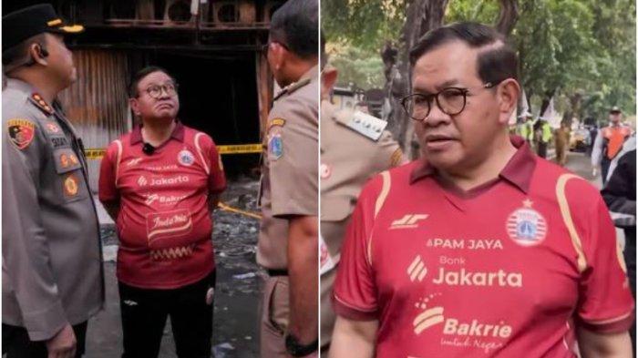 Kolase foto Gubernur DKI Jakarta Pramono Anung menggunakan jersey Persija Jakarta.