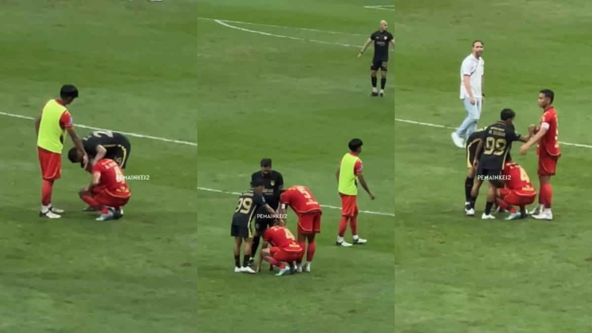 PERSIJA VS BORNEO - Setelah laga Persija Jakarta vs Borneo FC, tampak Fajar Fathurrahman menangis sambil jongkok menunduk ke bawah, Selasa (3/3/2026).