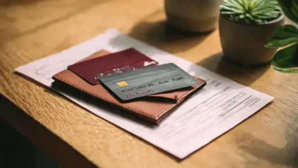 Indian debit card and wallet placed beside bank statement