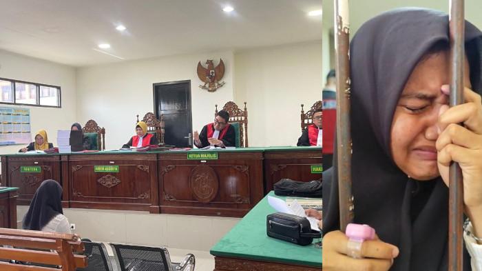 TERSANGKA PENGANIAYAAN - Kolase foto Refpin di ruang tahanan (kanan) dan saat sidang di Pengadilan Negeri Bengkulu. Refpin, ART asal Muratara, harus menghadapi proses hukum seorang diri di Bengkulu atas tuduhan penganiayaan anak anggota DPRD yang disebut tanpa saksi dan CCTV.