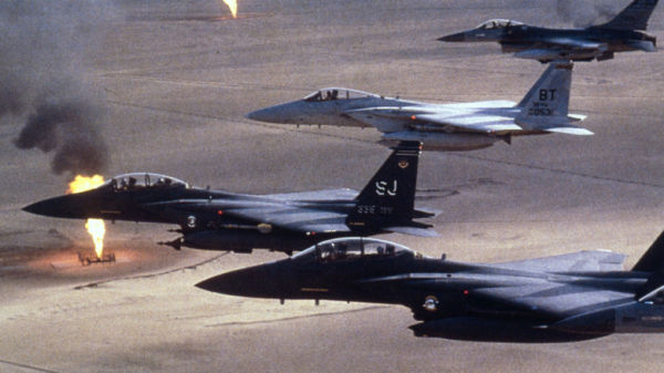 F-15s and F-16 over Kuwait during Gulf War