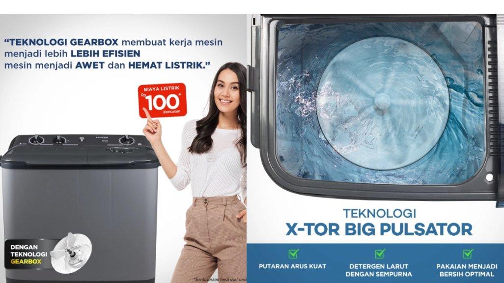 Sanken Mesin Cuci 2 Dua Tabung TW-882GY Twin Tub 9 Kg Silver