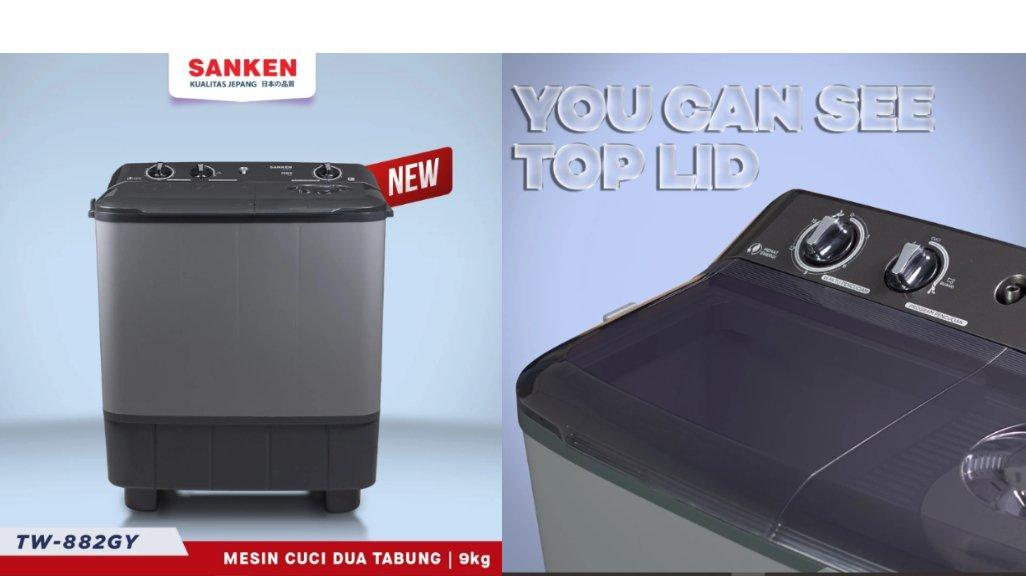 Sanken Mesin Cuci 2 Dua Tabung TW-882GY Twin Tub 9 Kg Silver