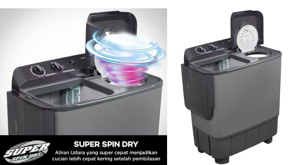 Sanken Mesin Cuci 2 Dua Tabung TW-882GY Twin Tub 9 Kg Silver