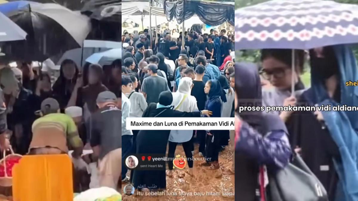 VIDI ALDIANO MENINGGAL - Kolase potret pemakaman Vidi Aldiano di tengah guyuran hujan. Pelayat tetap memenuhi area pemakaman