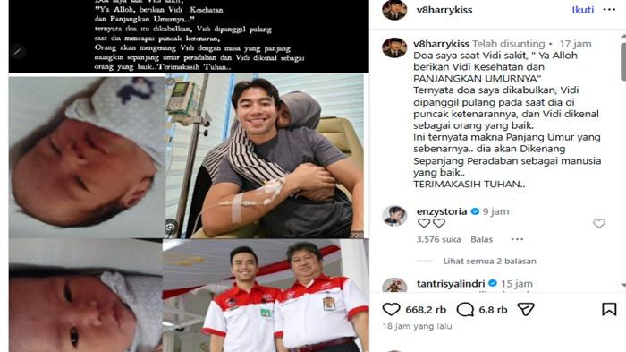 DOA AYAH VIDI ALDIANO - Harry Kiss ayah Vidi Aldiano membagikan potret Vidi mulai dari foto bayi hingga momen almarhum yang sedang menjalani perawatan medis namun tetap tersenyum, ada makna dibalik doanya 