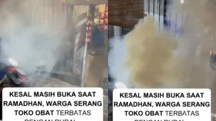 TEMBAKAN - Geram karena masih nekat beroperasi saat Ramadhan, sebuah toko yang diduga menjual obat keras terbatas diserang warga menggunakan kembang api. Kejadian berlangsung Sabtu, (07/03) tepat di depan PT. Meiyume KM 28 Jalan Raya Bogor.