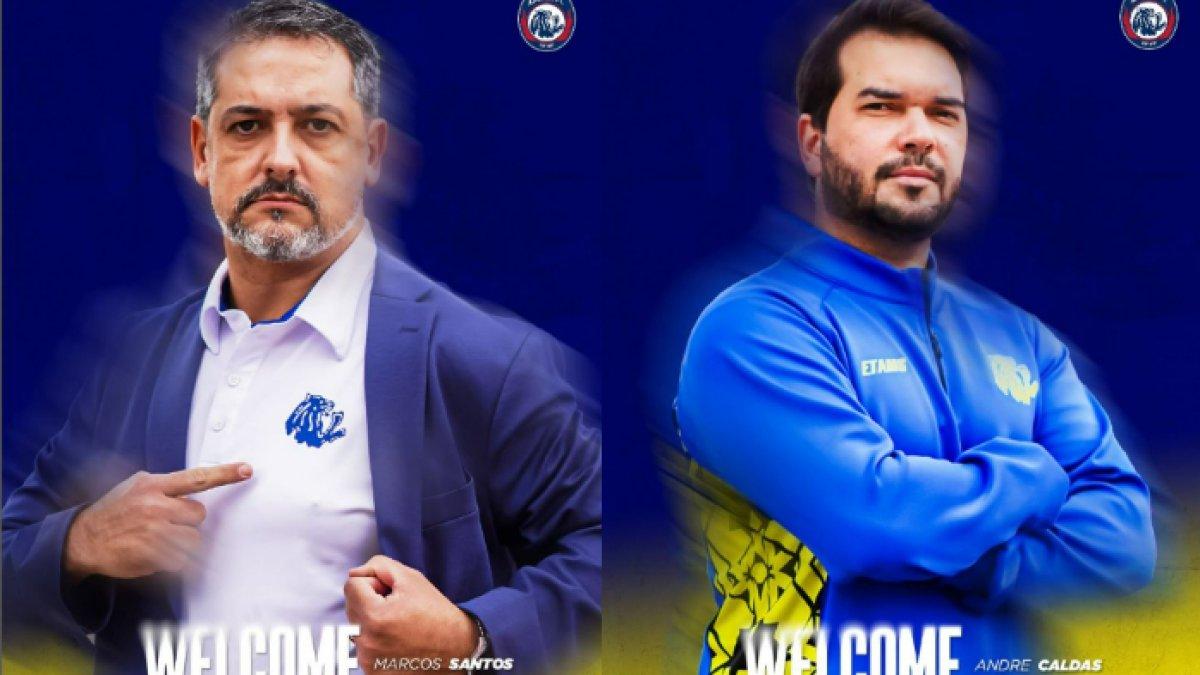 Arema FC resmi perkenalkan sosok pelatih baru, Marquinhos Santos alias Marcos Santos dan asistennya Andre Caldas, Kamis (26/6/2025).