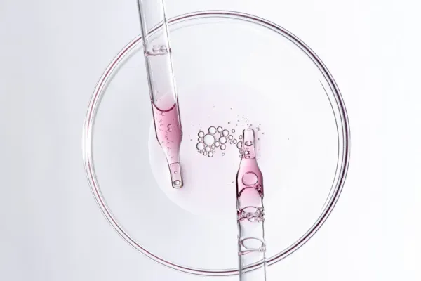 Two droppers over a dish with serum inside.