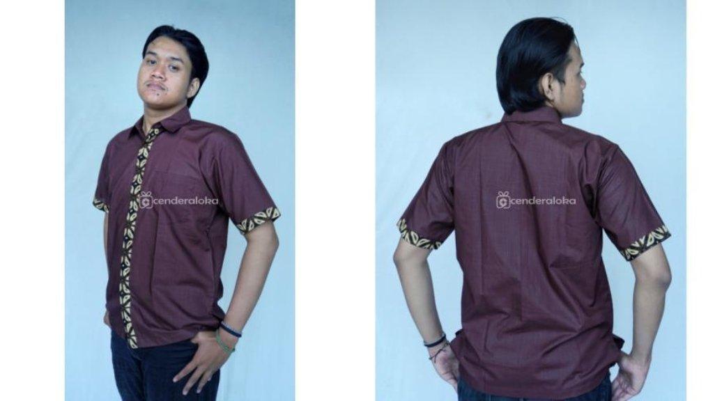 Kemeja Pria Lengan Pendek Polos Kombinasi Batik