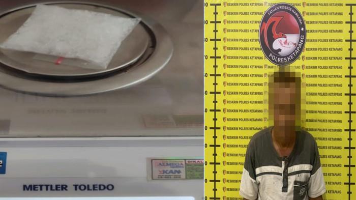 KECELAKAAN BAWA SABU - Barang bukti sabu yang dibawa AM (56), warga Kecamatan Kuala Mandor, Kabupaten Kubu Raya, Kalimantan Barat yang diamankan di Mapolres Ketapang, Minggu 8 Maret 2026. AM sebelumnya mengalami kecelakaan lalu lintas di Sandai.