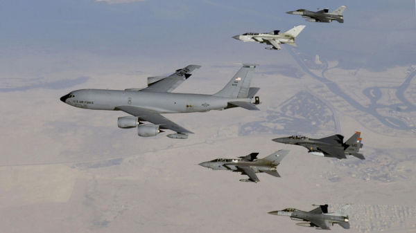 KC-135 flying in formation