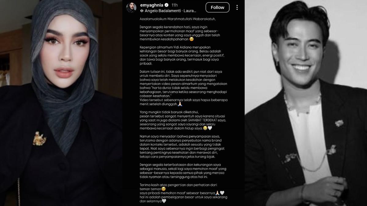 Di tengah suasana duka meninggalnya Vidi Aldiano, Aghnia mengunggah video pada 17 Maret 2026 yang sekilas tampak sebagai bentuk penghormatan.