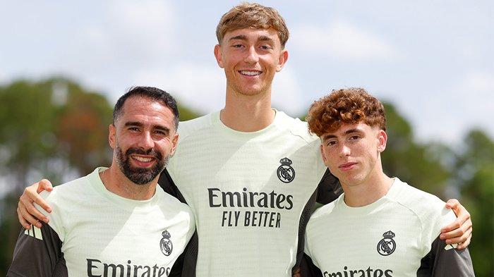Bek tengah Real Madrid Dean Huijsen (tengah) bakal absen di pertandingan semifinal Piala Dunia Antarklub 2025 melawan PSG, Kamis (10/7/2025). Mantan pemain Bournemouth itu menerima kartu merah saat melawan Dortmund, Minggu (6/7). (Foto diambil dari Instagram Real Madrid pada Minggu, 6 Juli 2025).